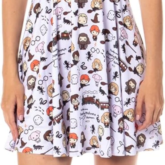 Harry Potter Women's Chibi Print Sleeveless A-line Skater Dress for Casual Wear - Picture 2 of 6